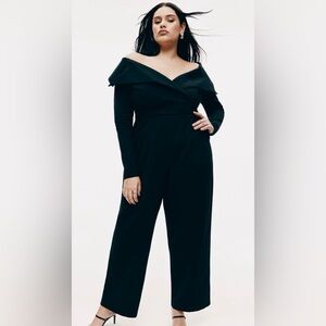 NWT Eloquii Off-Shoulder Black Tuxedo Jumpsuit Size 28